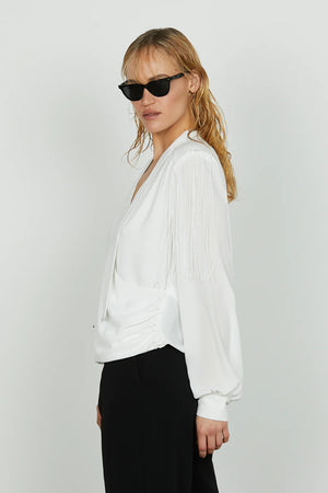 RELISH BLUSA SANTORINI CRAVATTINO E FRANGE
