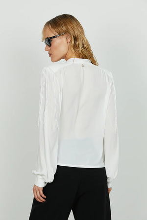 RELISH BLUSA SANTORINI CRAVATTINO E FRANGE