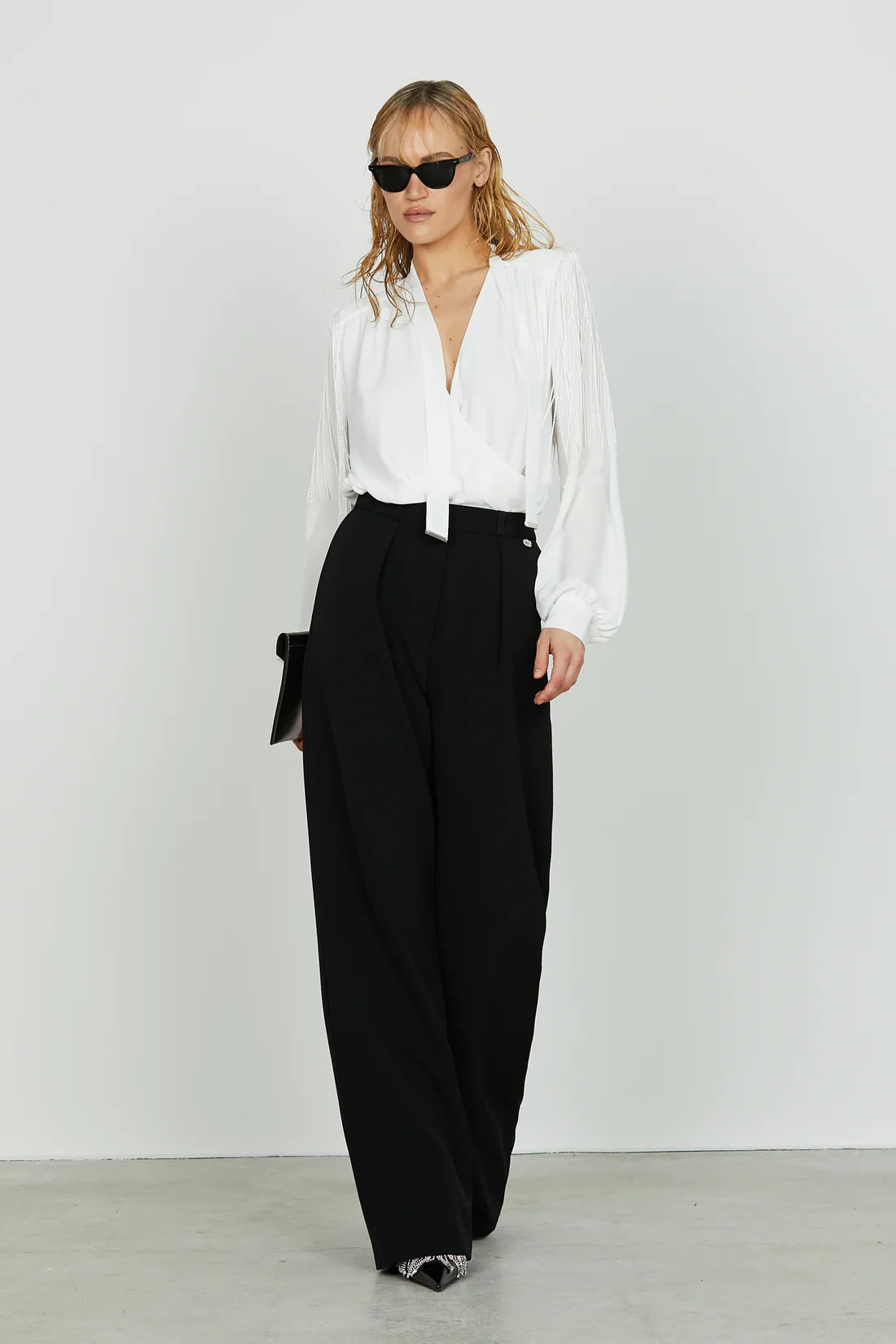 RELISH BLUSA SANTORINI CRAVATTINO E FRANGE